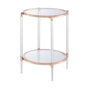 Royal Crest 20 in. Rose Gold Standard Height Round Glass Top End Table with Shelf