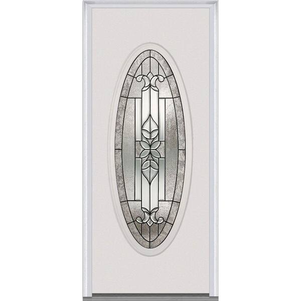 MMI Door 32 in. x 80 in. Cadence Left-Hand Inswing Large Oval Decorative Classic Painted Fiberglass Smooth Prehung Front Door