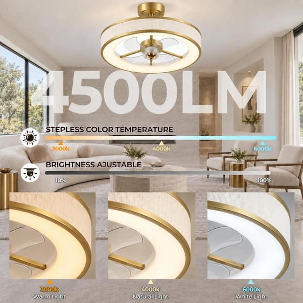 TOZING 18 in. Smart Indoor Gold Drum Steel Standard LED Fandelier