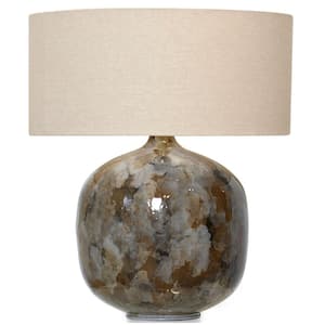 26 in. Multi-Color Glass, Iron, Fabric Table Lamp with Beige Linen Shade
