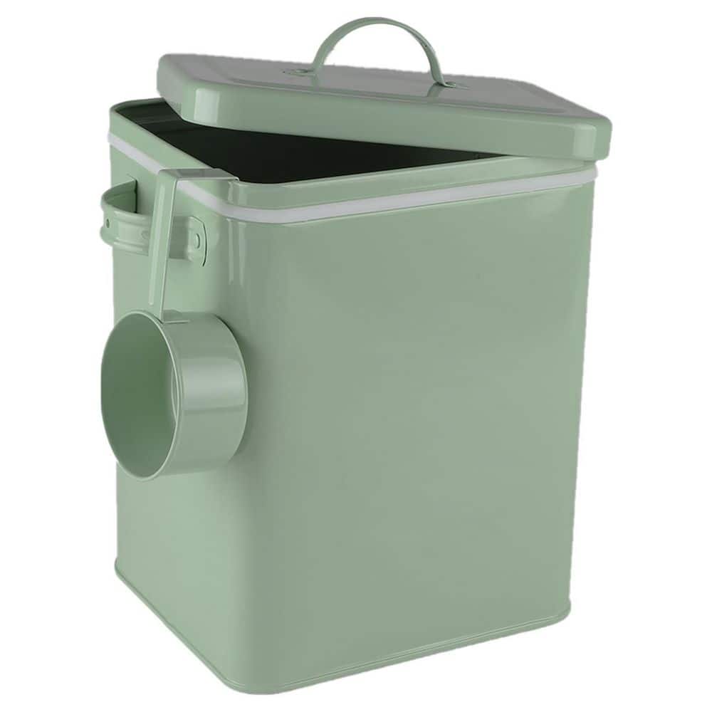 Unbranded Airtight Dog Treat and Food Storage Tin with Lid and Scoop, 4-5 lbs. Capacity, Durable Enamel Finish, Green 899PH01222D
