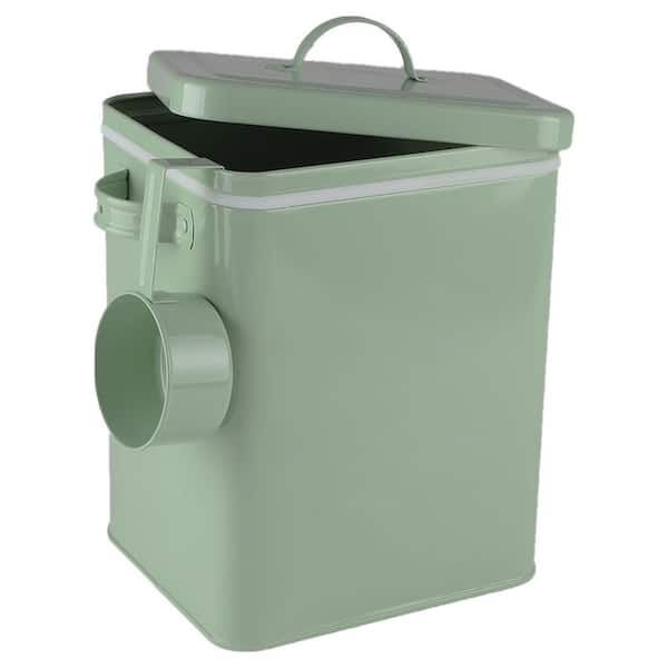 Unbranded Airtight Dog Treat and Food Storage Tin with Lid and Scoop, 4-5 lbs. Capacity, Durable Enamel Finish, Green