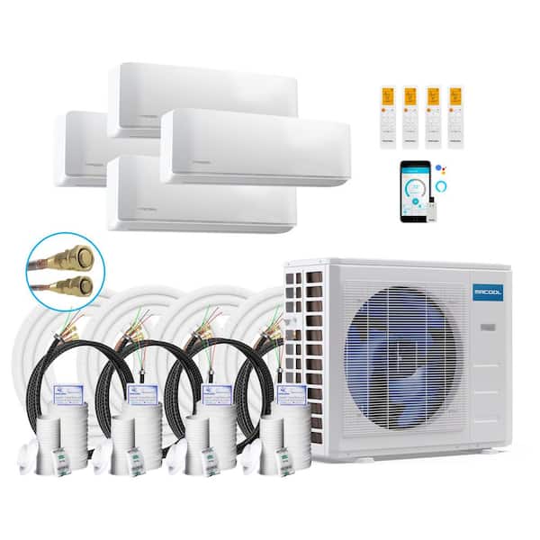 DIY 36,000 BTU 3-Ton 4-Zone 21.5 SEER Ductless Mini-Split AC and Heat Pump with 9K+9K+9K+12K & 16,25,25,25ft Lines