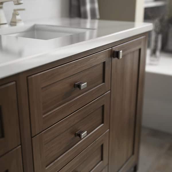 Dual Tone Luxe Square 1-7/16 in. (36 mm) Modern Cocoa Bronze and Satin Nickel Square Cabinet Knob