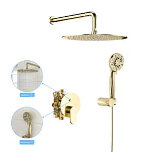 Roun Single-Handle 5-Spray 10 in. Rain Shower Head 1.8GPM Wall Mounted Shower Faucet in Gold