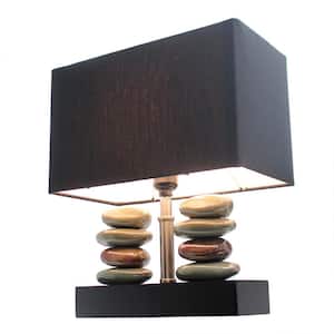 Monterey 14.5 in. Rectangular Dual Stacked Stone Ceramic Table Lamp with Black Shade