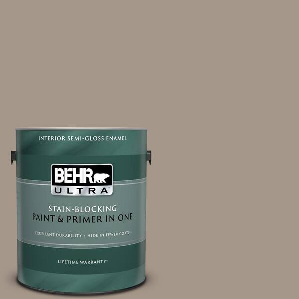 BEHR ULTRA 1 gal. #UL140-7 Studio Taupe Semi-Gloss Enamel Interior Paint and Primer in One