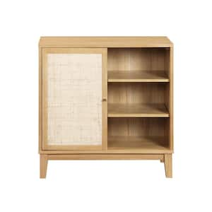 Natural Wood 31 in. Sideboard Storage Cabinet with 1 Rattan Door and Adjustable Shelf for Living Room