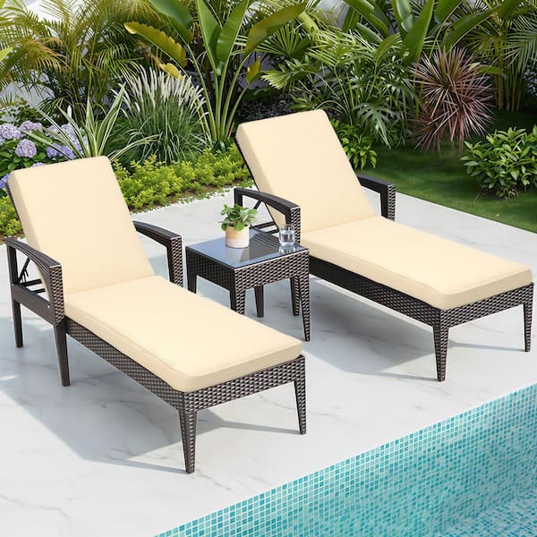 Aoodor 22 in. x 72 in. Outdoor Chaise Lounge Cushion in Beige (2-Pack)
