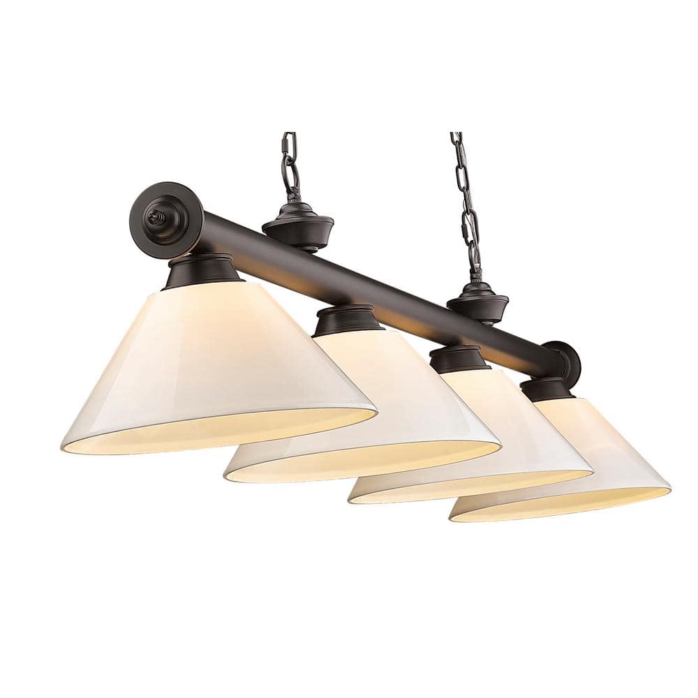 Annaleisa Traditional Bronze 4-Light Billiard Pendant with White Shades