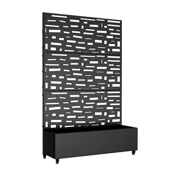 6 ft. H x 4 ft. W Metal Planter Box Privacy Screen Garden Bed with Trellis and Wheels-Black
