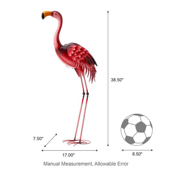 Glitzhome 38.5 in. H Metal Standing Flamingo Garden Statue
