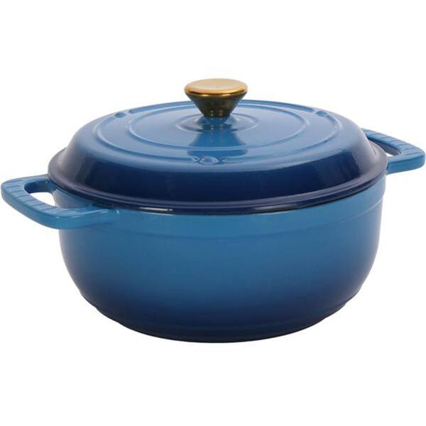 Cast Iron 7.5 qt. Cooking Pot Set - Gradient Blue Color - Includes 2-Silicone Gloves - Enamel Pot