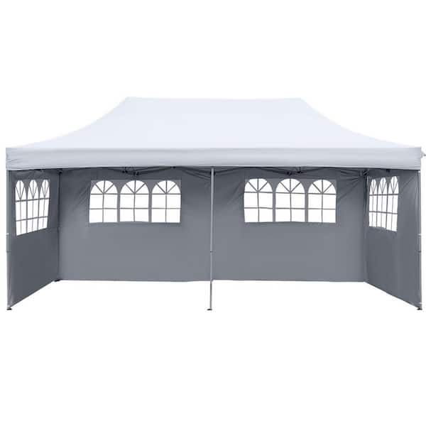 OVASTLKUY 10 ft. x 20 ft. White Pop Up Patio Canopy Tent with Side Walls and Carrying Bag