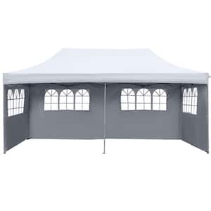 10 ft. x 20 ft. White Patio Canopy Outdoor Instant Folding Tent with 4 Sidewalls and Wheeled Carrying Bag