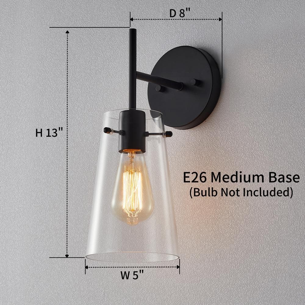 Bronze and Black Cone Glass Shade Wall Sconce