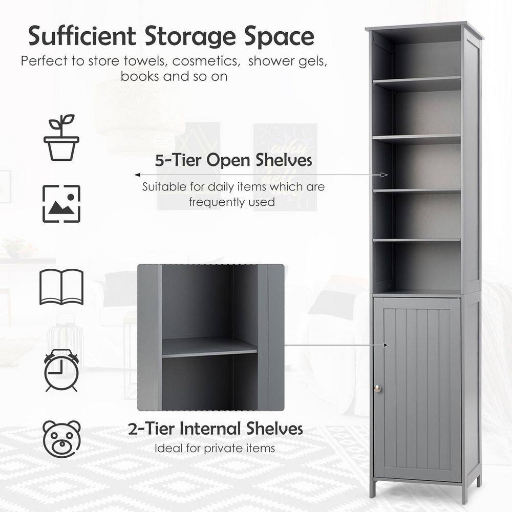 Gray Tall MDF Living Room Cabinet with Adjustable Shelving