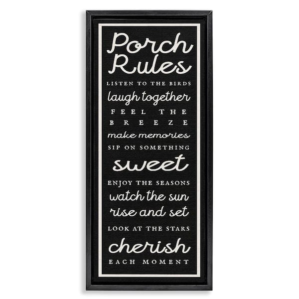 Porch Rules on Black by Lil' Rue Black Floater Frame Typography Graphic Art Print 31 in. x 15 in.