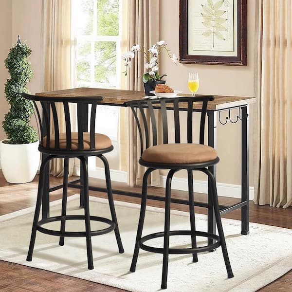 Homy Casa Pistil 24 in. Camel Slat Back Metal Frame Swivel Counter BarStool With Fabric Cushioned Seat(Set of 2)