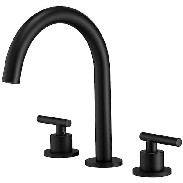 8 in. Widespread 2-Handle High-Arc Bathroom Faucet with Drain in Matte Black