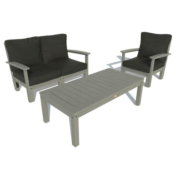 Highwood 3-Piece Plastic Outdoor Loveseat, Chair and Conversation Table Bespoke Deep Seating with Cushions