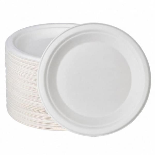 125-Pack 6 in Heavy-Duty Compostable Paper Plates, Bagasse Sugarcane, 100% Biodegradable, White, Natural
