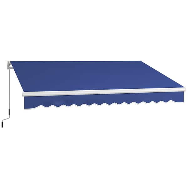 Unbranded 13 ft. x 8 ft. Aluminum Dark Blue Retractable Awning, Patio Canopy with Manual Crank Handle for Deck, Balcony, Yard