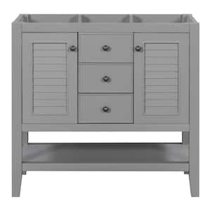 35 in. W x 17.9 in. D x 33.4 in. H Bath Vanity Cabinet without Top in Grey with 2 Doors, 2 Drawers and Open Shelf