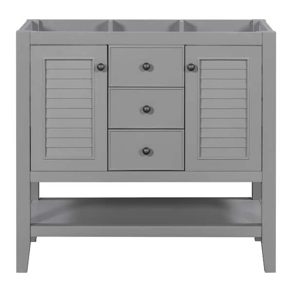 Tileon 35 in. W x 17.9 in. D x 33.4 in. H Bath Vanity Cabinet without Top in Grey with 2 Doors, 2 Drawers and Open Shelf