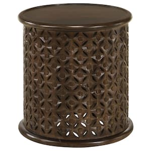 17 in. Brown Round Wood End/Side Table with Wooden Frame