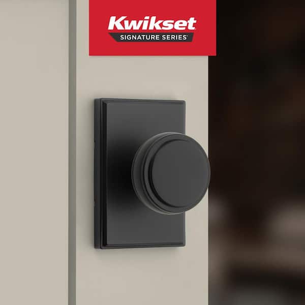 Kwikset Sora Matte Black Hall/Closet Rectangle Rose Door Knob
