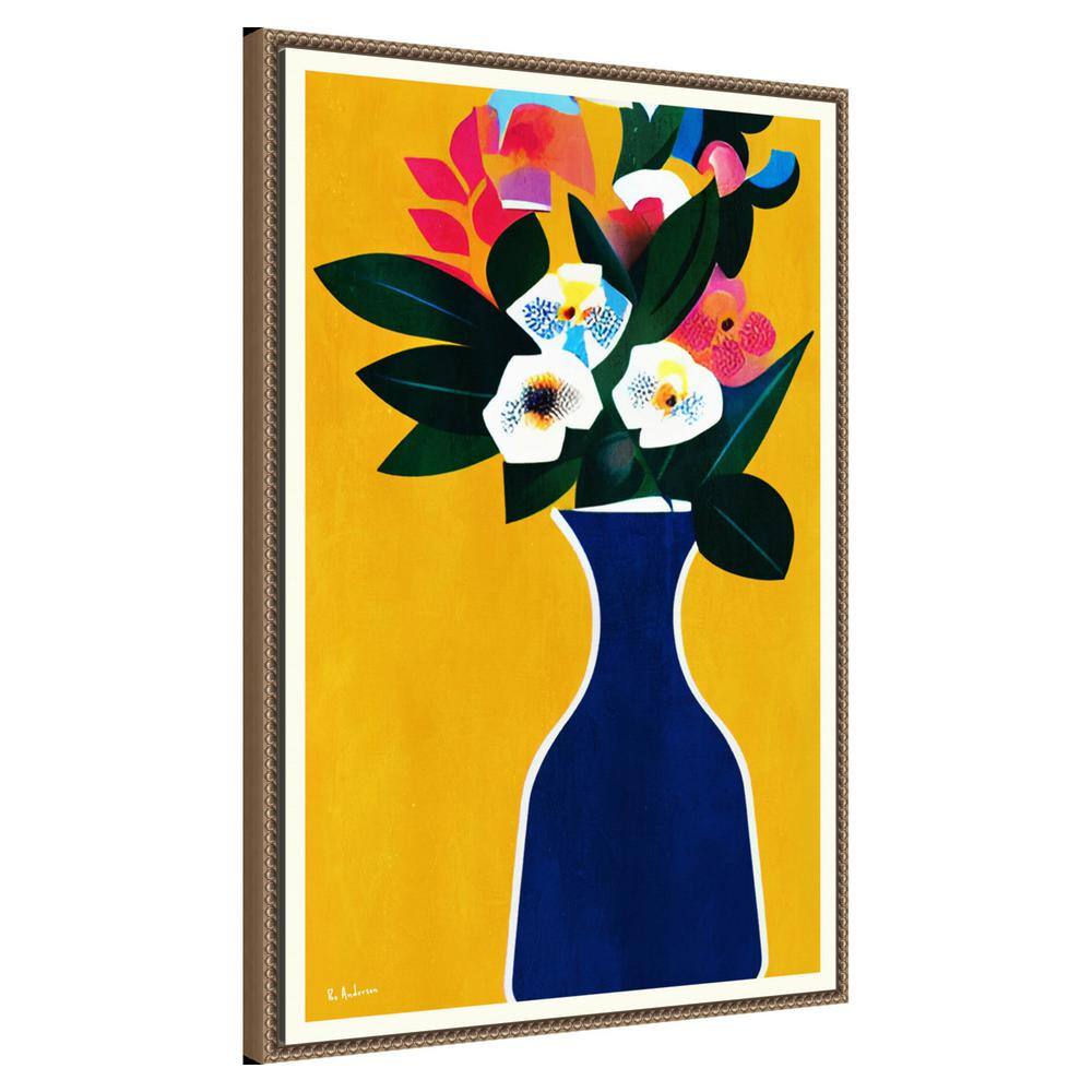 Sunshine Flowers Abstract Canvas Print with Bronze Frame