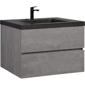 19.75 in. D x 36 in. W x 22.5 in. H Single Sink Floating Bath Vanity in Gray with Black Quartz Sand Top Basin