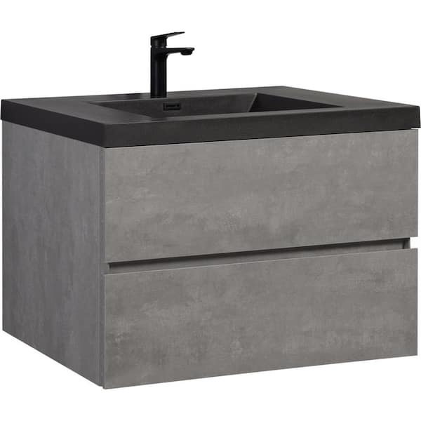 Aoibox 19.75 in. D x 36 in. W x 22.5 in. H Single Sink Floating Bath Vanity in Gray with Black Quartz Sand Top Basin