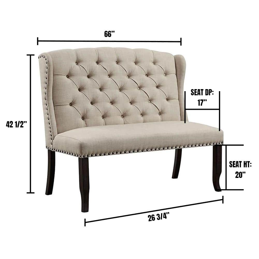 Elegant Transitional 48" White Linen-Like Love Seat Bench