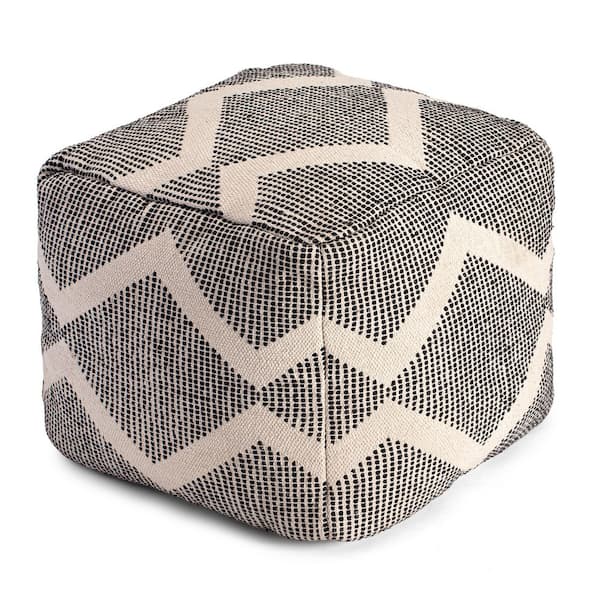 Maplewood 20 in. x 20 in. x 20 in. Black and Ivory Pouf