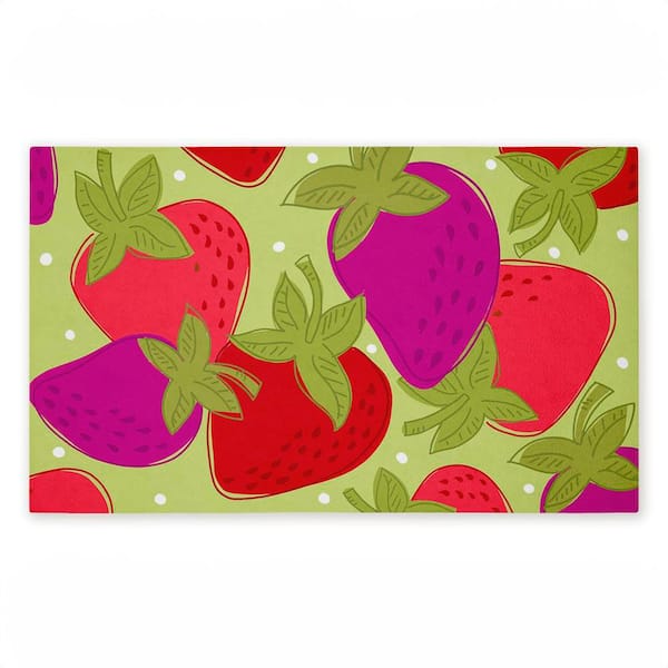 Fun Fruit Strawberries Green 18 in. x 30 in. Polyester Non-Slip Outdoor Door Mat