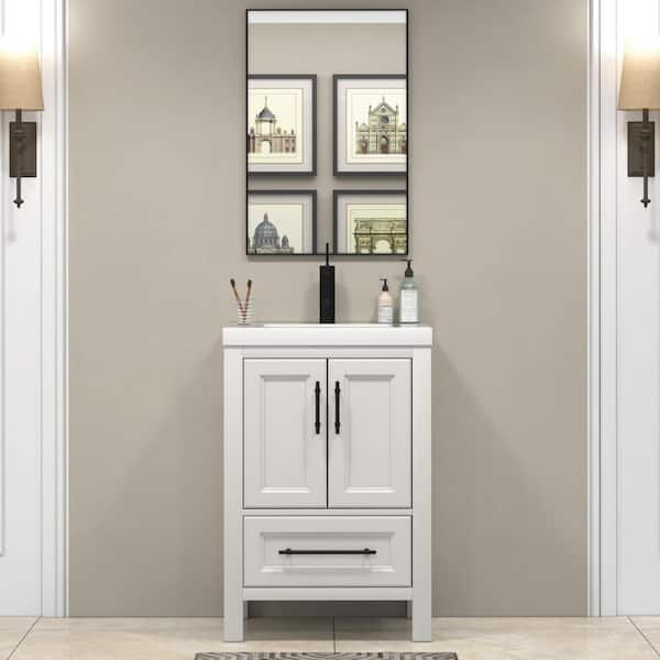 VIV 24 in. W x 20 in. D x 35 in. H Single Sink Freestanding Bath Vanity in White with White Acrylic Top