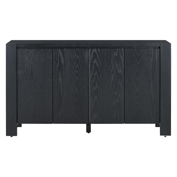 59 in. W x 15.9 in. D x 34.1 in. H Black Linen Cabinet with 4 Doors, Distressed Finish and Adjustable Shelves