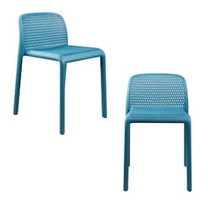 CozyBlock PUNCH Perforated Stackable Teal Blue Dinner Chair for Both Interior and Exterior - Set of 2