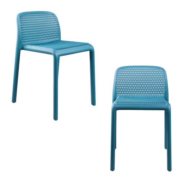 CozyBlock CozyBlock PUNCH Perforated Stackable Teal Blue Dinner Chair for Both Interior and Exterior - Set of 2