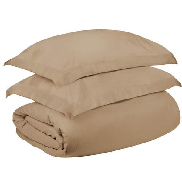 HomeRoots Tan Solid Color King Cotton Duvet Cover Set