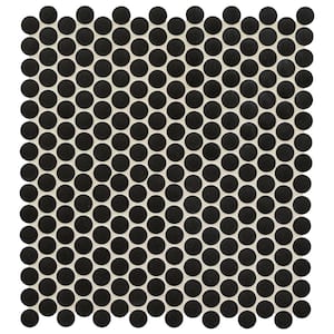 Penny Round Nero 12 in. x 13 in. x 6 mm Matte Porcelain Mosaic Tile 14.4 sq. ft. / case