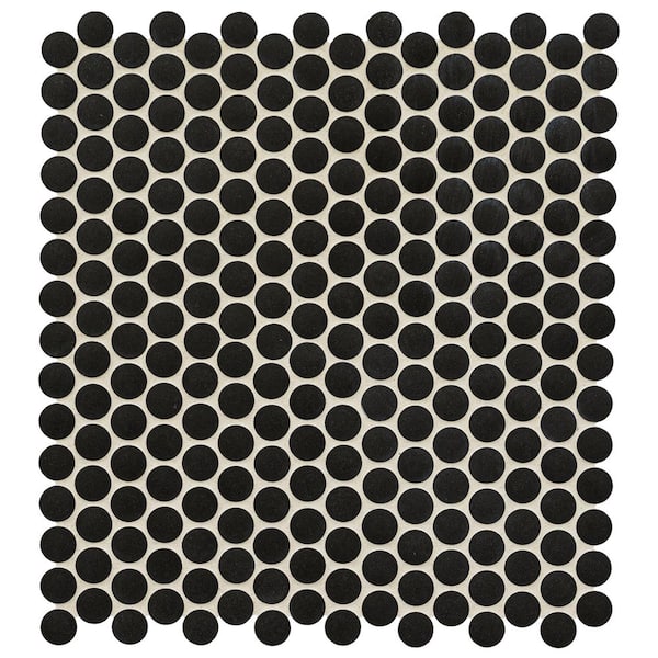 MSI Nero Penny Round 12 in. x 13 in. Matte Porcelain Mesh-Mounted Mosaic Tile 14.4 sq. ft. / case