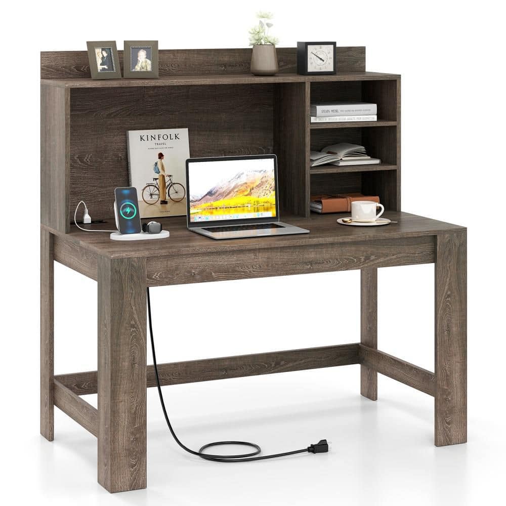 Computer Desk with Hutch 2-Power Outlets USB and Type-C charging Ports 3-Shelves - Thumbnail 4