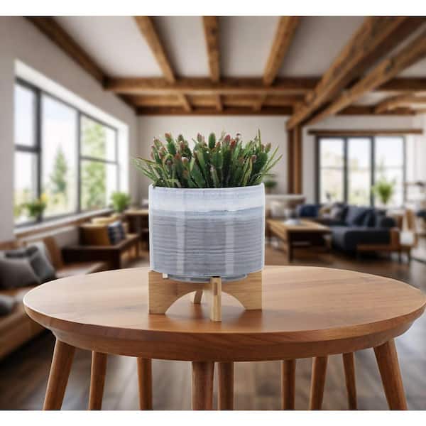 10 in. H Modern Blue Fade Ceramic Round Flower Pot, Planter with Frost and Heat Resistant and Drainage, Indoor/Outdoor
