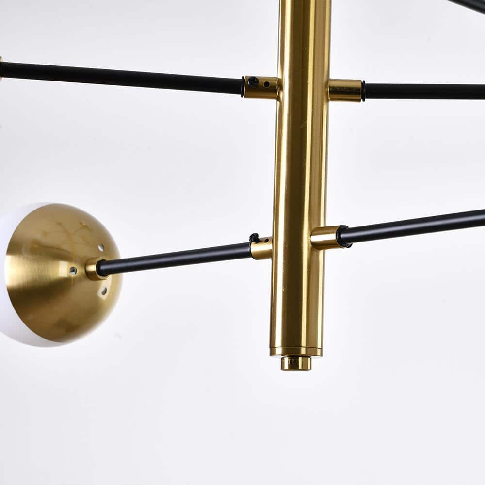 Elegant 39'' Black and Gold Crystal Chandelier with Milk White Shades