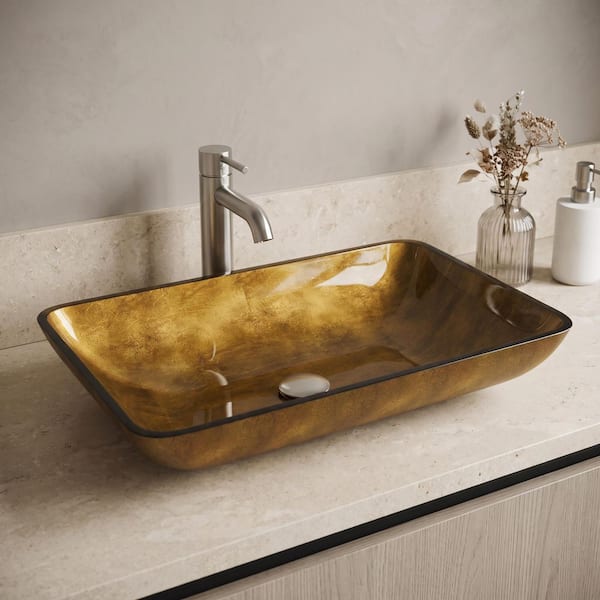 VIGO Donatello Gold Glass 22 in. L x 14 in. W x 5 in. H