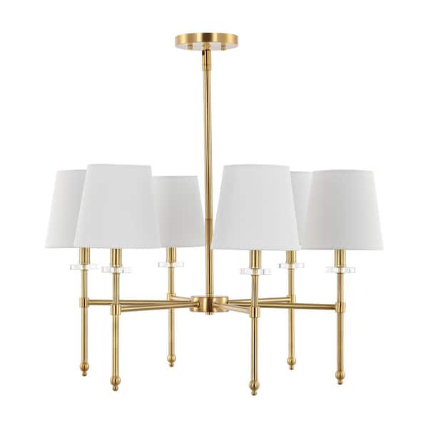 Cillian 27 in. 6-Light Brass Gold/Clear Mid-Century Modern Iron LED Chandelier