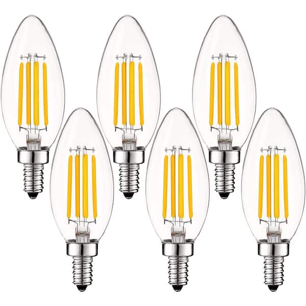 60-Watt Equivalent B10 Dimmable LED Light Bulbs Clear Glass Filament 2700K Warm White (6-Pack)